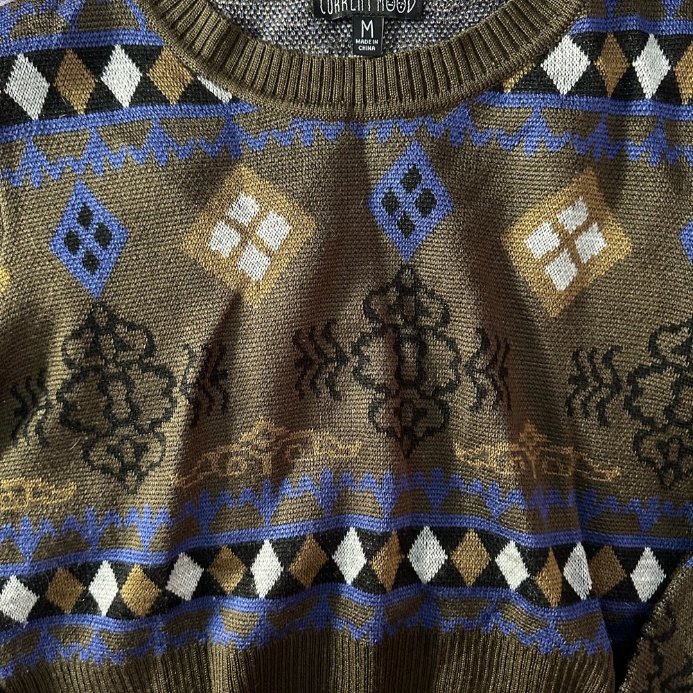 Current Mood Brown and Blue Patterned Sweater - image 2